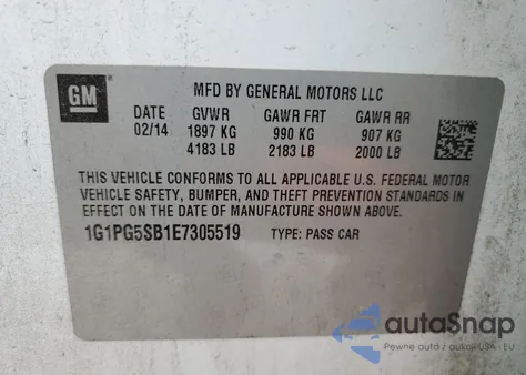2014 Chevrolet Cruze Ltz from USA, damaged, VIN 1G1PG5SB1E7305519